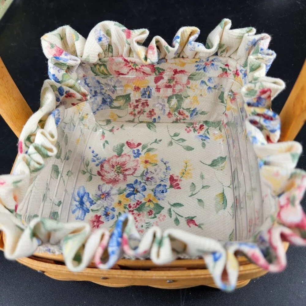 Longaberger 2002 Sm Square Tarragon Wicker Basket Spring Floral Fabric Plastic - Picture 4 of 11